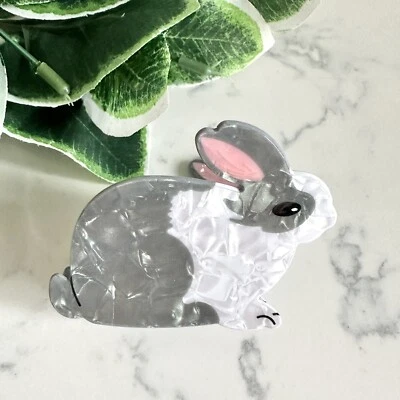 Bunny Rabbit Claw Clips Hair Accessory Acrylic Gray Cute Animal Gift Boho NEW - Image 1 of 4