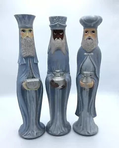 Vintage Handmade 13” Tall Ceramic Blue And Silver 3 Wisemen Figures Christmas - Picture 1 of 24