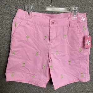 NWT J Khaki Girls Shorts Sz 12 Chino Pink Palm Trees Adjustable Waist - Picture 1 of 9