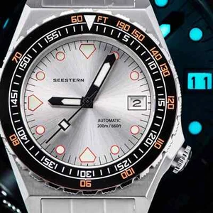 Seestern V3 S407-600T.S Genuine Ceramic Bezel 200m DIVER'S Sport Watch SILVER - Picture 1 of 7