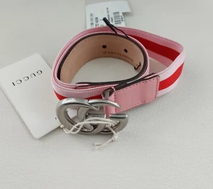 NWT NEW Gucci girls boys GG pink red pink web stripe belt S M 432707 GA 1 - Picture 1 of 4