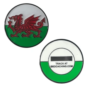 Wales Flag Micro Geocoin - Black Nickel Geocaching Trackable - Picture 1 of 3