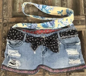 Blue Jean Denim Purse Upcycled Handmade Shoulder Crossbody Bag Boho Crafted - Picture 1 of 4