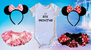 Girls Minnie Mouse Six Months Half Birthday Outfit Set Halfway To One - Picture 1 of 1