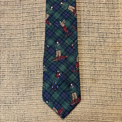 Vintage Rooster Golf Country Club Silk Plaid Green Tie Father’s Day Gift - Image 1 of 4