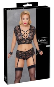 BRA SET plus size CAMI STYLE 2 PC SET O CROTCH RESTRAINTS LACE BLACK XL-4X - Picture 1 of 5