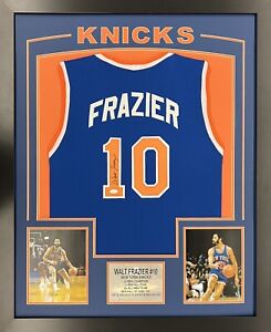 Walt Frazier Autographed & Framed Blue Knicks Jersey Auto JSA COA