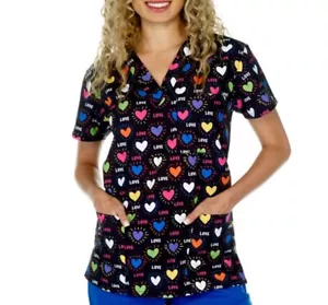 NWT Women's XL Heart Love Print I Love Scrubs Scrub Top - Picture 1 of 1