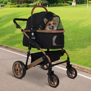 Large Pet Stroller 3-in-1 Multifunction Folding Dog Cat Stroller Capacity 66lbs - Picture 1 of 11
