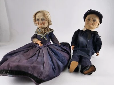 PLANTADE Couple de Poupée anciennes corps articulé en composite tête tissu 44 cm - Photo 1/4