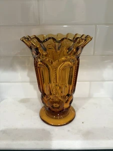 Vintage LE Smith Bernstein Braun Vase Mond Sterne Rüschenrand USA Glas - Bild 1 von 7