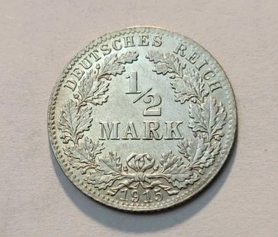 1915 A  Germany 1/2 Mark World Silver Coin - Image 1 of 4