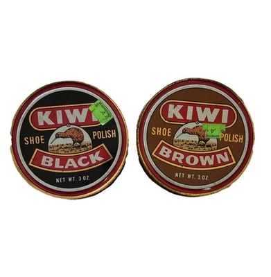 Latas coleccionables pulidoras de zapatos vintage kiwi marrón y negro casi llenas Foto 1 de 4