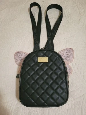 Luv Betsey Johnson Butterfly Diamond Wings Mini Backpack Quilted Black Floral - Image 1 of 4