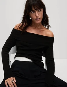 Marks & Spencer Womens Black Viscose Off-Shoulder Long sleeved Top - M&S - Picture 1 of 12