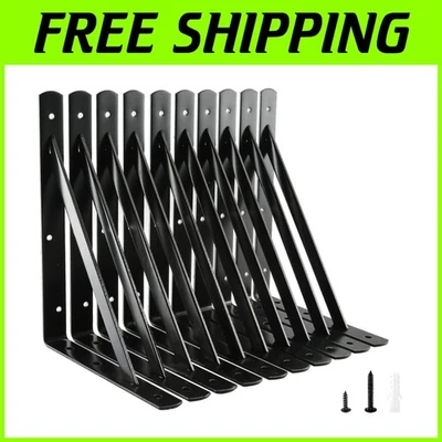 Black Metal 90 Degree Supports for Shelves - 12x8 L Brackets - Image 1 of 4