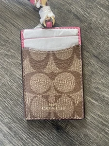 Neu mit Etikett Coach LOGO rosa Schlüsselband Ausweis Abzeichen Halter Karte kostenloser Versand - Bild 1 von 5