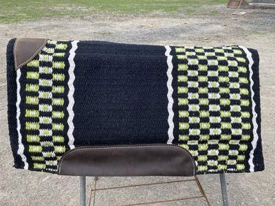 Black w/lime, white wool Western saddle pad w/memory felt 34 X 36 - Image 1 of 2