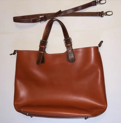 Nardelli Bolso Grande Bolso de Cuero Naranja Marrón Rojo Correa Ajustable Extraíble Foto 1 de 4