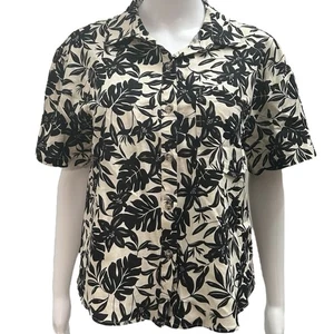 Gianni Bini Damen Gr. M Knopfleiste Kurzarm Schwarz Off-White Blumen Hawaii - Bild 1 von 11