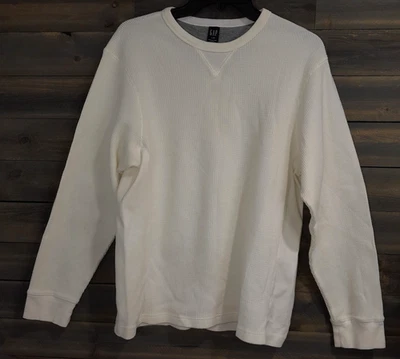 Gap 热敏衬衫男式大号象牙华夫格针织亨利基层冬季钉书 — 第 1/4 张图片