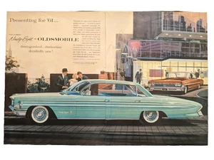 1960 vintage Oldsmobile Ninety Eight 4 Door Hardtop Light Blue Beautiful Art - Picture 1 of 1