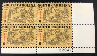 1970 South Carolina 300 Years 6 Cent 6c Stamp Block of 4 Scott #1407 - Image 1 of 4