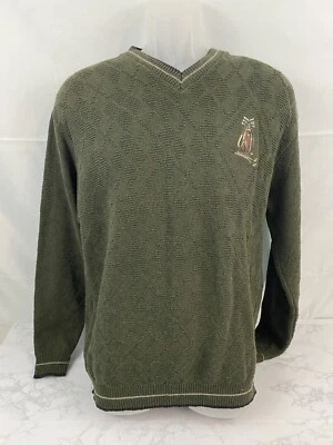 HAGGAR TOUR  V Neck Long Sleeve Sweater Mens M Embroidered Golf Bag Green I1 Foto 1 de 4