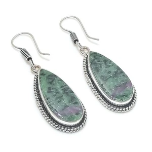 Ruby Zoisite Gemstone Handmade 925 Sterling silver Earring Size 1.75'' - Picture 1 of 1