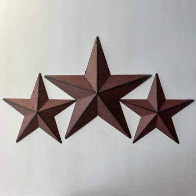 Set of 3 BURGUNDY BLACK BARN STRS STAR 8"/5.5" PRIMITIVE COUNTRY METAL FARMHOUSE - Image 1 of 4