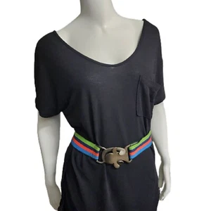 Vintage Rainbow Striped Belt Metal Interlocking Buckle Unique Retro Unisex M L - Picture 1 of 9