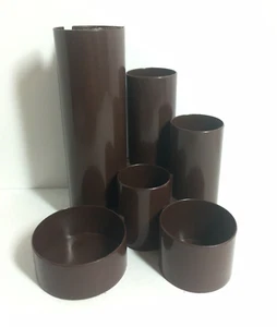 Vintage Braun Kunststoff Stifte Halter/Schreibtisch Ablage Rohr Säule Kreis - Bild 1 von 9