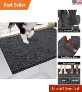 32"x20" Highly Absorbent Chenille Doormat - Non-Slip Entryway Mat in Dark Gray - Picture 1 of 9