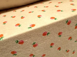 Cotton Close Cropped Terry Towelling Fabric, Per Metre - Peach Fruit Print - Picture 1 of 3