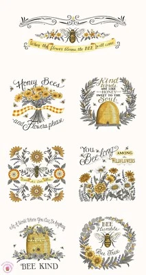 Moda HONEY LAVENDER 56089 11 Cream Ivory Quilt PANEL Deb Strain 24" x 44" BEES - Image 1 of 4