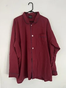 Vintage DIPLOMAT Maroon Nylon Tricot Long Sleeve Pajama Top Blue Piping 3XL - Picture 1 of 3