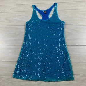 Victoria's Secret Sz Small Top Blue Sequins Razorback Shirt Stretch Sheer - Picture 1 of 8