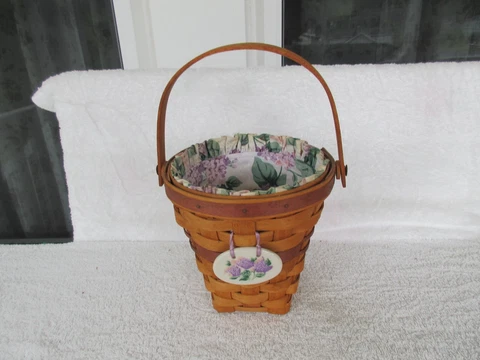 QUALITY~Longaberger  1993~FLORAL~  Basket With  Liner +Tie On~~HANDWOVEN! Cover