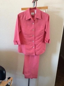 Emma James Petite Pink Linen Suit Blazer Pants Size 6 P Wedding Outfit - Picture 1 of 10