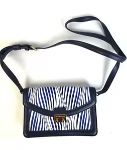 Vera Brad;ey Tess Crossbody Wavy Stripe Handbag Blue Shoulder Bag LeatherTrim - Picture 1 of 10