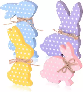 4Pcs Easter Bunny Decorations, Wooden Rabbit Shaped Tabletop Centerpieces Table - Picture 1 of 12