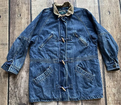 JAQUETA JEANS AZUL MASCULINA TAMANHO MÉDIO EXCELENTE FORRADA XADREZ PACIFIC TRAIL - Imagem 1 de 4