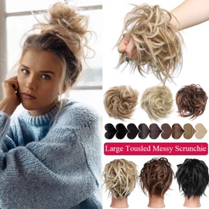 Moño desordenado rizado natural real cola de caballo crunchie como extensión de cabello falso humano 45 g - Imagen 1 de 18