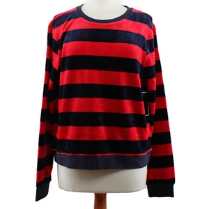 Juicy Couture Velour Pullover Sweater Women's Crew Neck Striped Track Stretch  - Picture 1 of 9