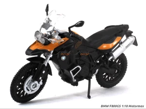 Modelo de moto BMW F800GS naranja/negro, escala Motormax 1:18 - Imagen 1 de 7