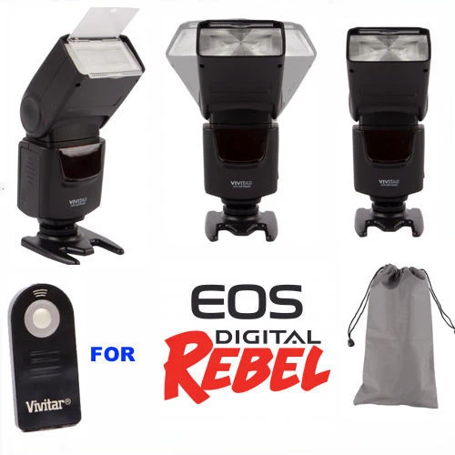 ZOOM SWIVEL LED FLASH FOR CANON EOS REBEL 1100D 1200D 1300D T5 T6 SL2 SL1 T3I T2 - Image 1 of 4