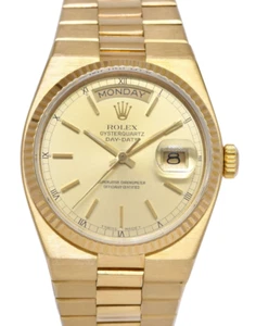 Rolex Day-Date Oysterquartz President 18k Yellow Gold Champagne 36mm Watch 19018 - Picture 1 of 12