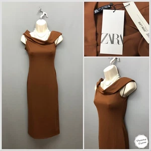 NUEVO Zara Cuello de Capucha de Chocolate Vestido Lápiz Pequeño Precio de venta sugerido por el fabricante £29.99 Elástico - Imagen 1 de 14