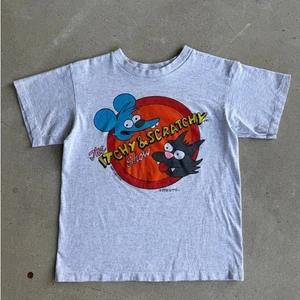 Vintage Itchy & Scratchy Show Simpsons 90s Gray Baby Tee Shirt Kids Medium (XXS) - Picture 1 of 7