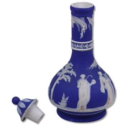 Botella de peluquero Wedgwood 1014 Musas crema sobre jaspe azul 6" años 1890 Foto 1 de 4